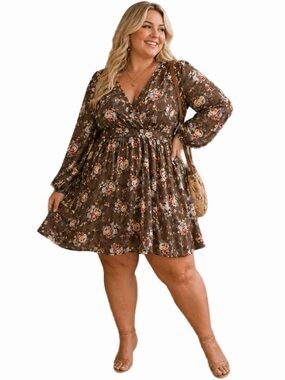 Y2K Vintage Torrid Romantic Rose Floral Mini Dress (Brown/Multi) Size 3 (2X/3X)